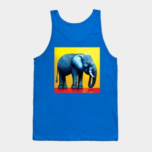 Stylised Elephant Art in Bold Blue, Yellow and Red Tank Top